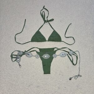 Green Bikini with Silver Accents
